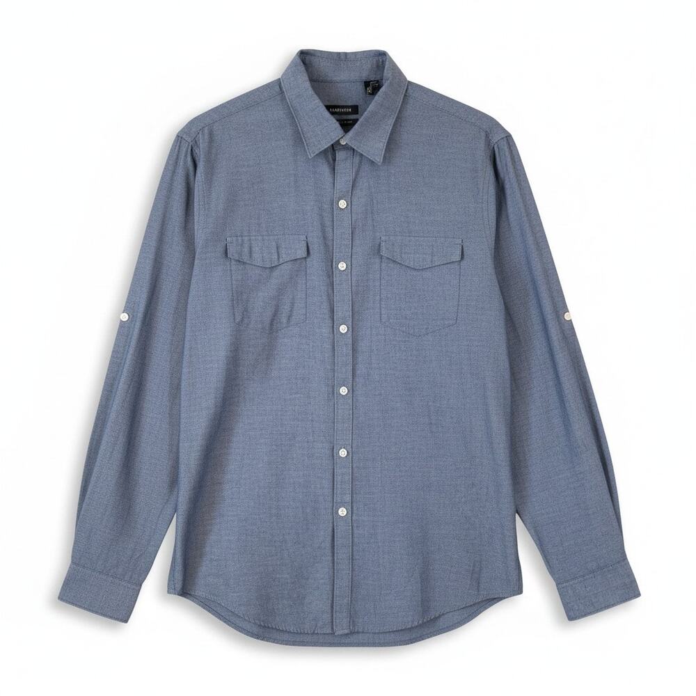 VAN HEUSEN Mens Classic Fit Roll Tab Button Up Shirt Blue Large 16-16.5 Career